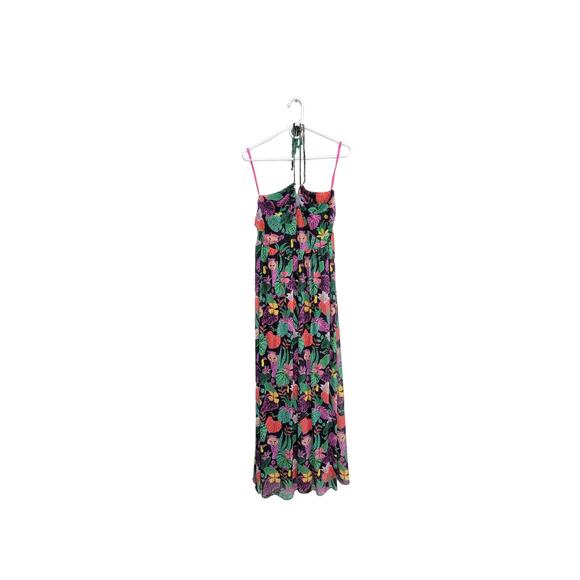 NWT Betsey Johnson Paulina Tropical Print Halter Maxi Dress Raven Black Size M - Picture 1 of 9